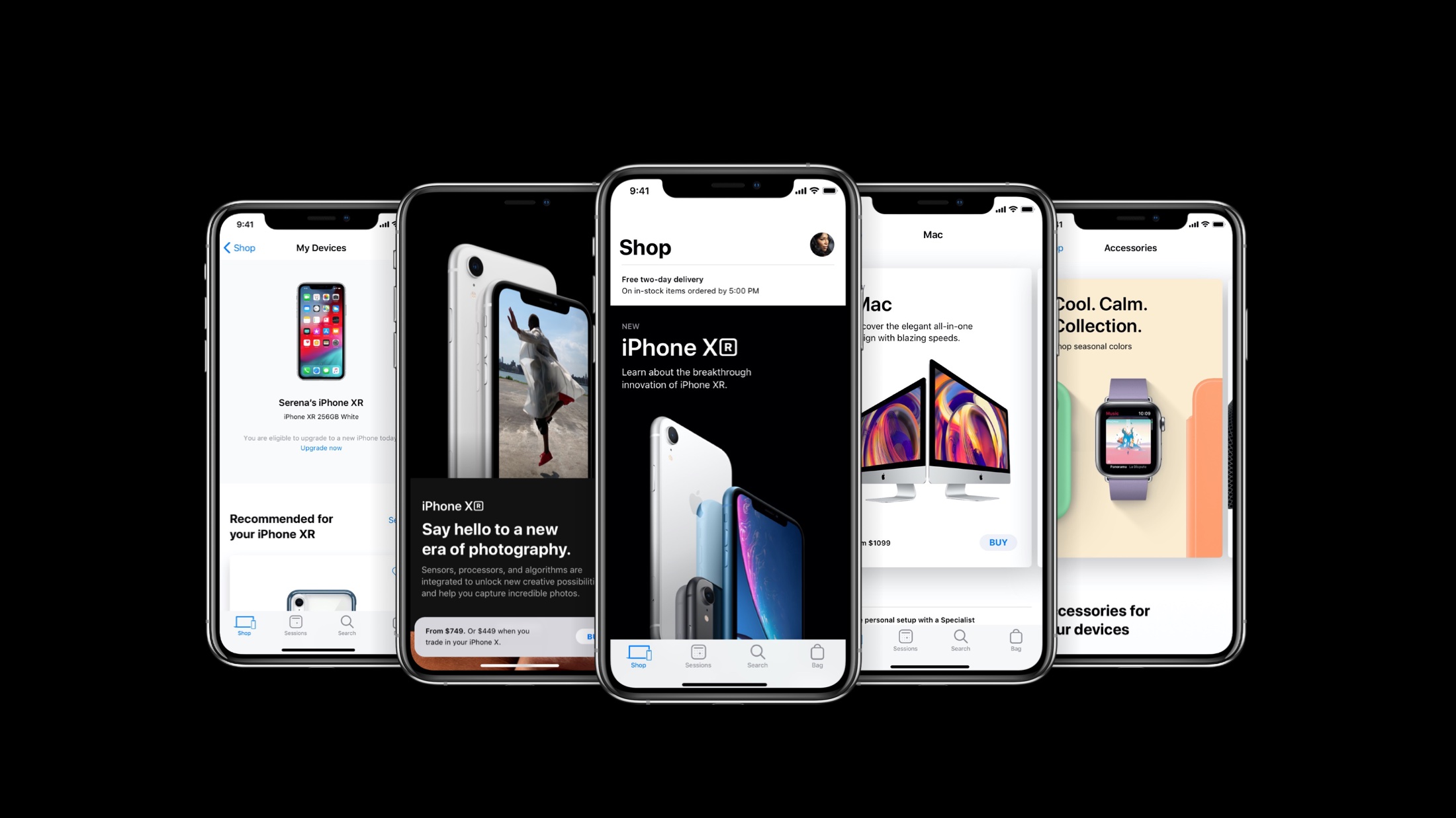 Final Shop tab across five iPhones