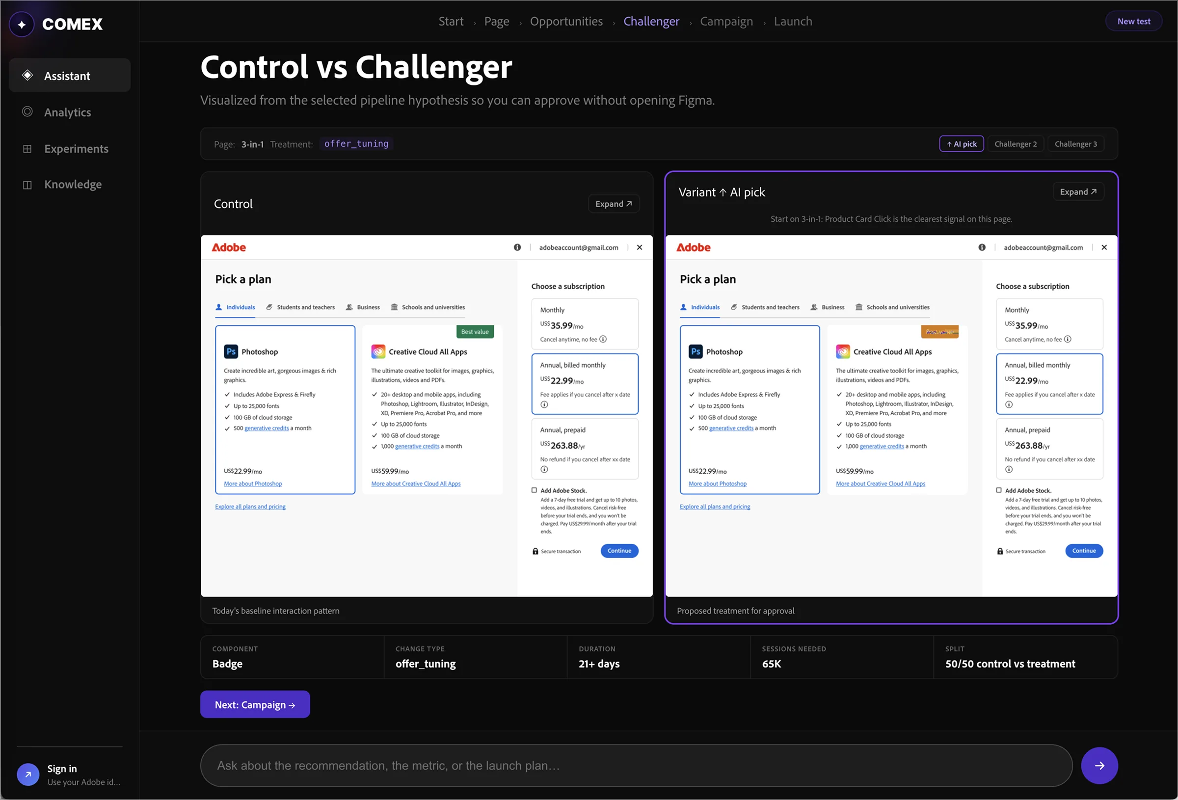 COMEX Control vs Challenger