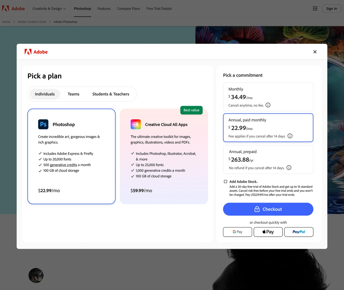Approach 1 — plan picker in a modal