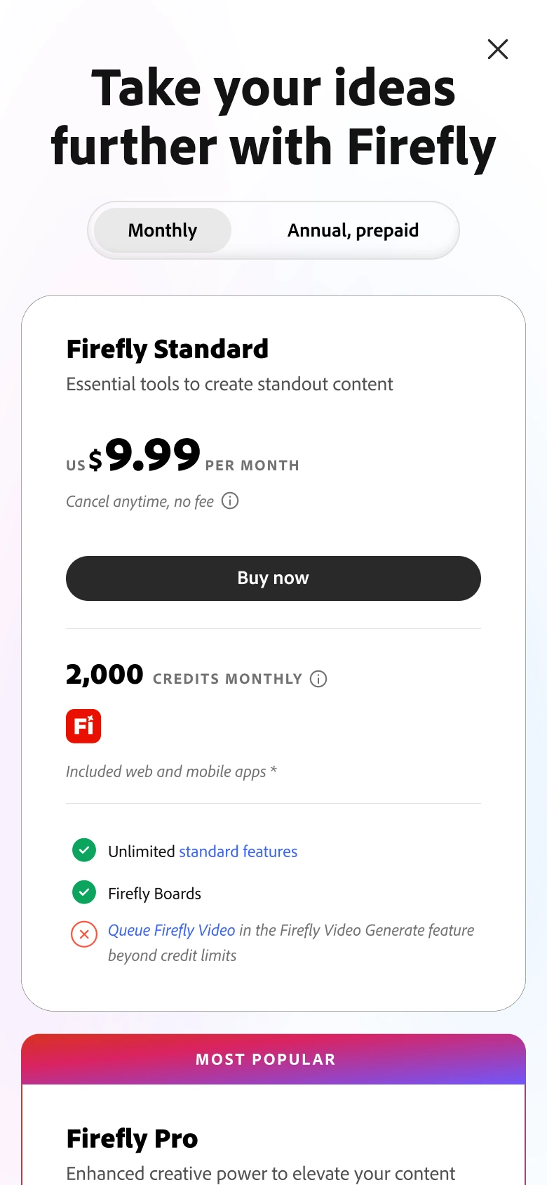 Firefly paywall on mobile web